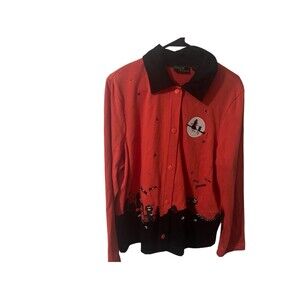 Vintage Onque Casuals Halloween Witch Black Cat Pumpkin Orange  Jacket Size L